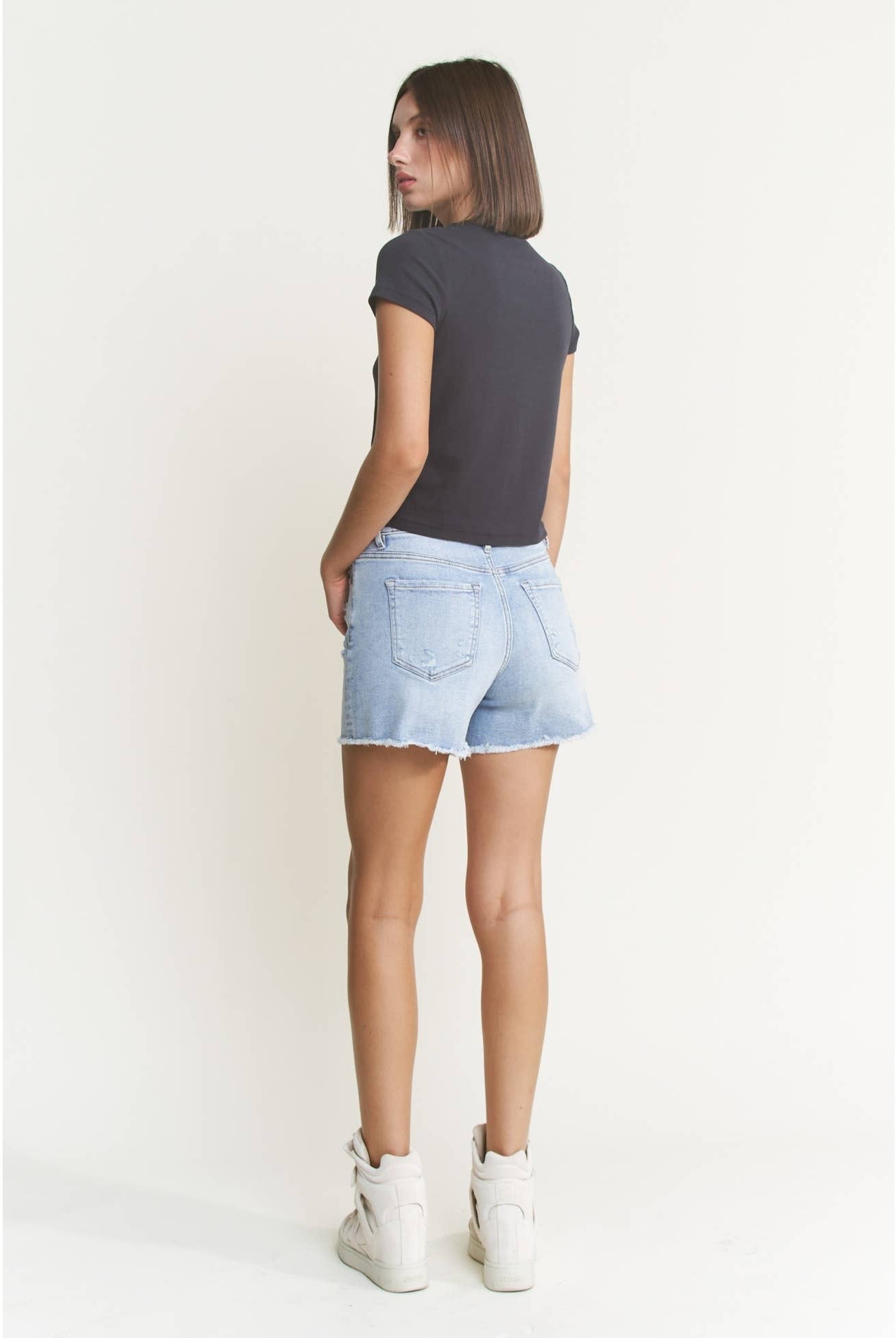 High Waisted Frayed Mica Denim Shorts-Shorts-Mica Denim-Stuffology - Where Vintage Meets Modern, A Boutique for Real Women in Crosbyton, TX