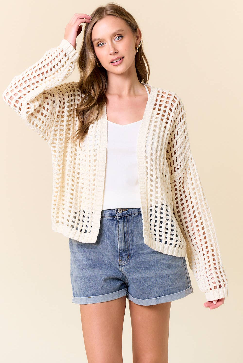 CROCHET FISHNET CROPPED OPEN CARDIGAN-Cardigan-Doe and Rae-Stuffology - Where Vintage Meets Modern, A Boutique for Real Women in Crosbyton, TX