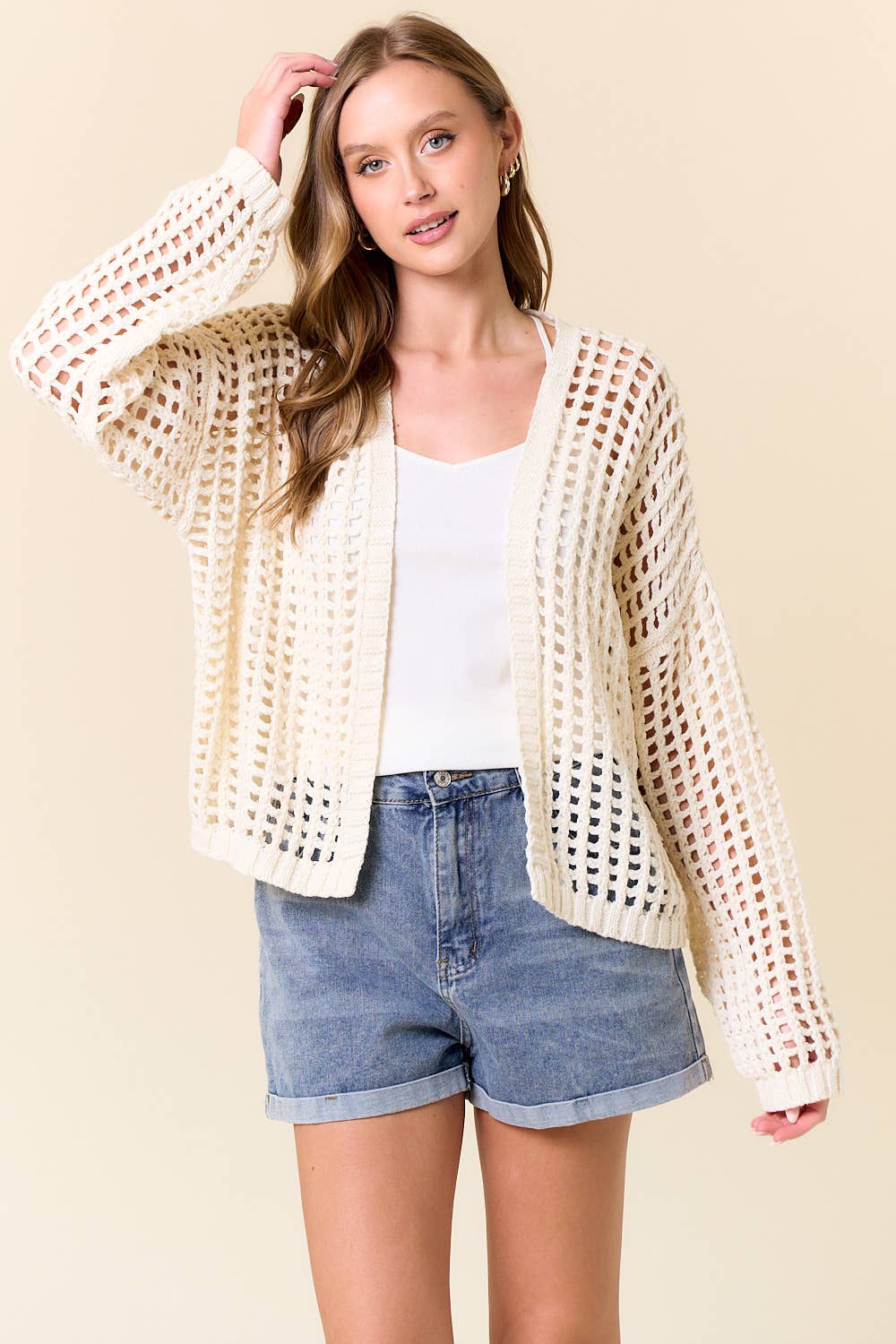CROCHET FISHNET CROPPED OPEN CARDIGAN-Cardigan-Doe and Rae-Stuffology - Where Vintage Meets Modern, A Boutique for Real Women in Crosbyton, TX