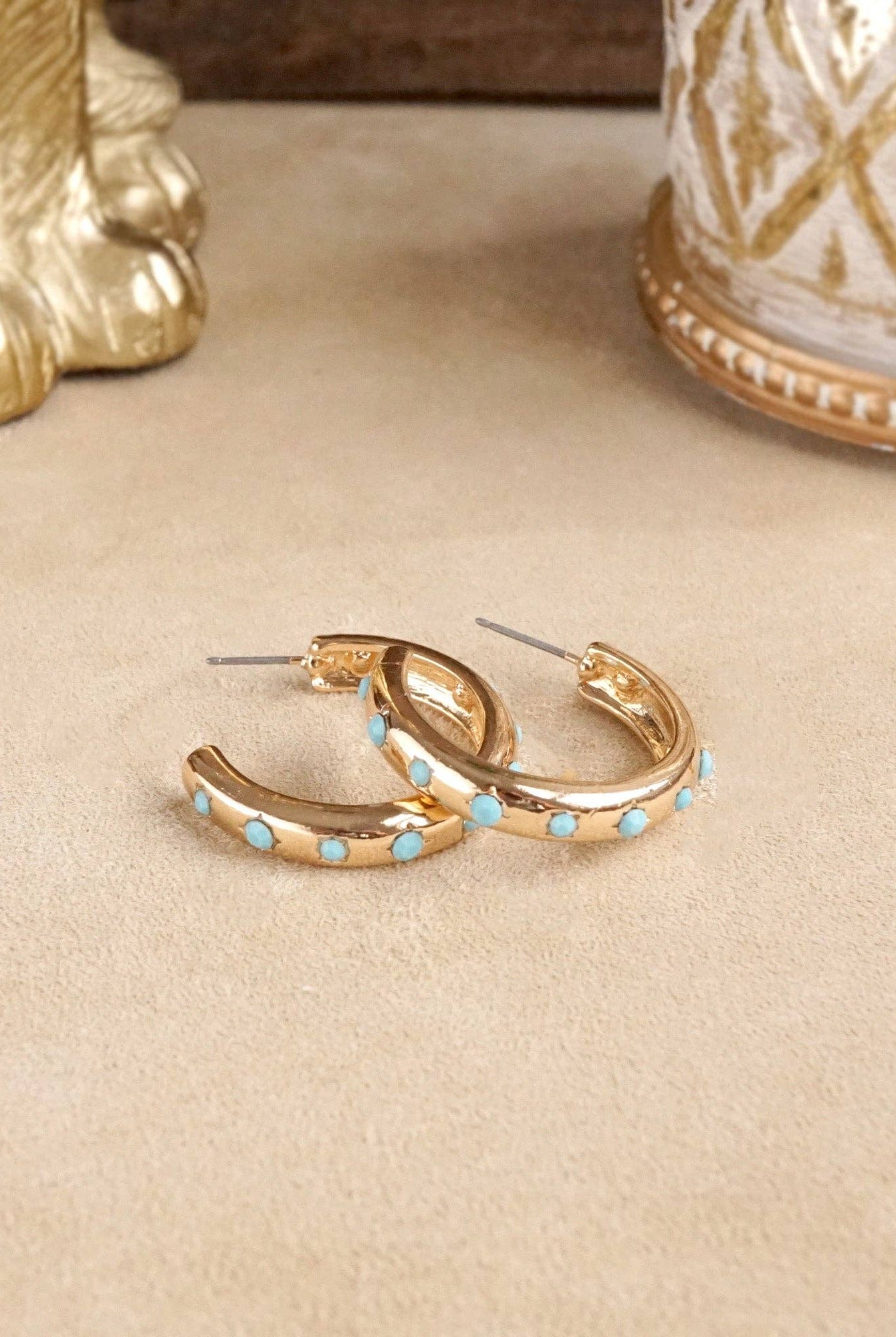Classic Bubble Hoops – Gold with Crystal, Pearl, or Turquoise-Earrings-PennyLine inc-Stuffology - Where Vintage Meets Modern, A Boutique for Real Women in Crosbyton, TX