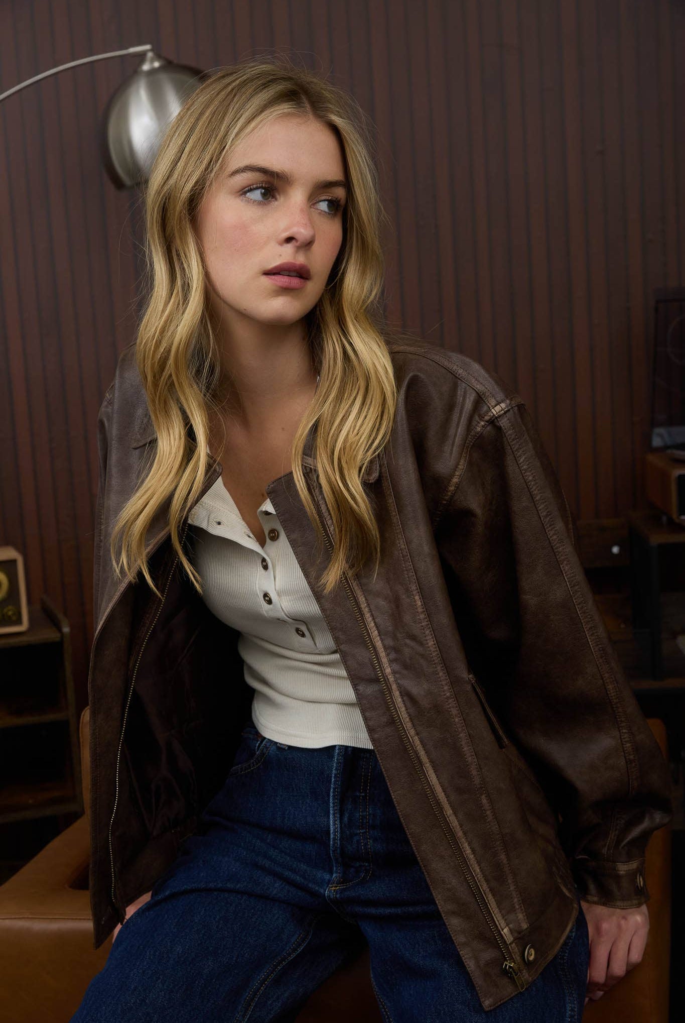 COLLARED ZIP-UP WASHED FAUX LEATHER JACKET-J.O.A-Stuffology - Where Vintage Meets Modern, A Boutique for Real Women in Crosbyton, TX