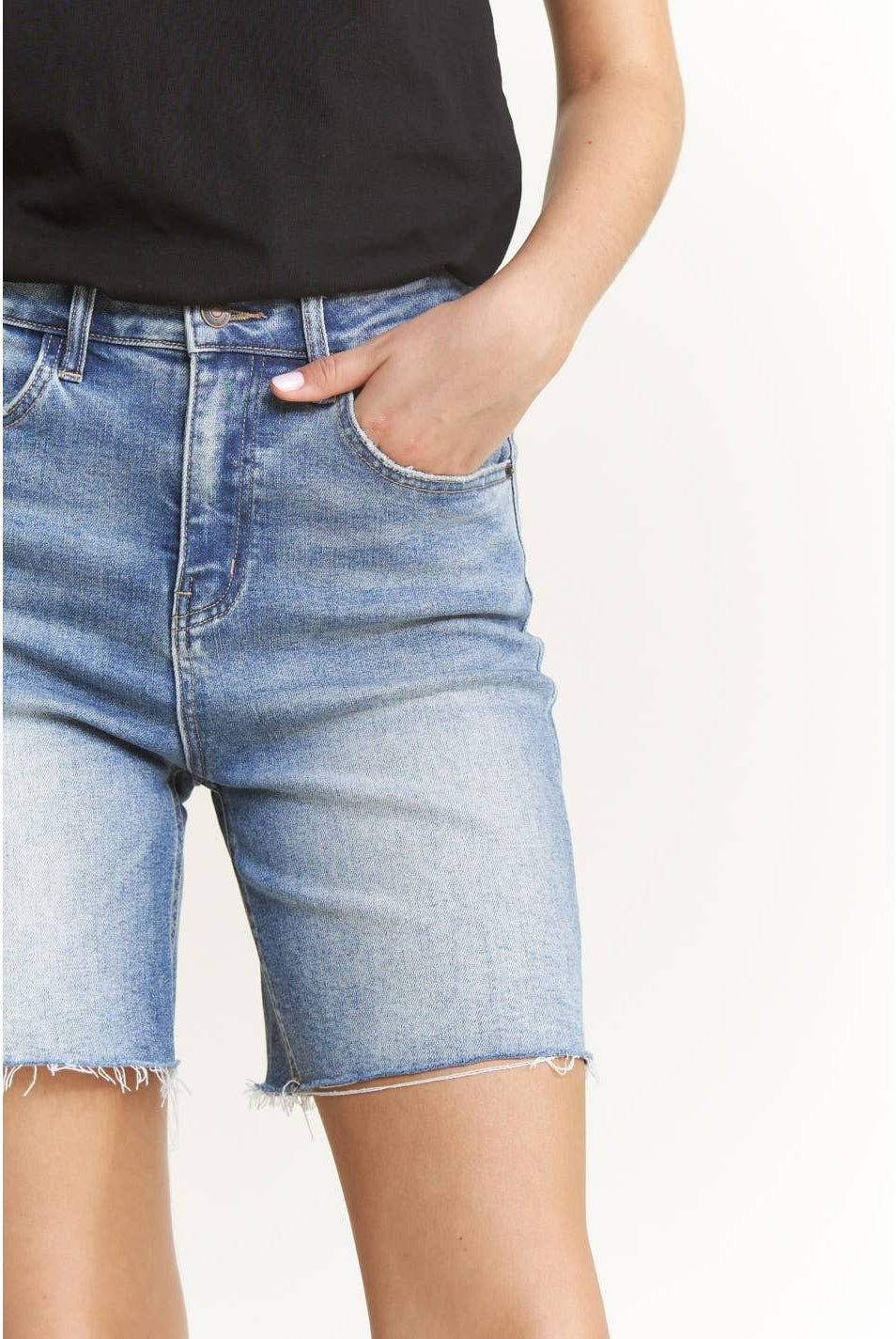 High Waist Bermuda Mica Denim Shorts-Shorts-Mica Denim-Stuffology - Where Vintage Meets Modern, A Boutique for Real Women in Crosbyton, TX