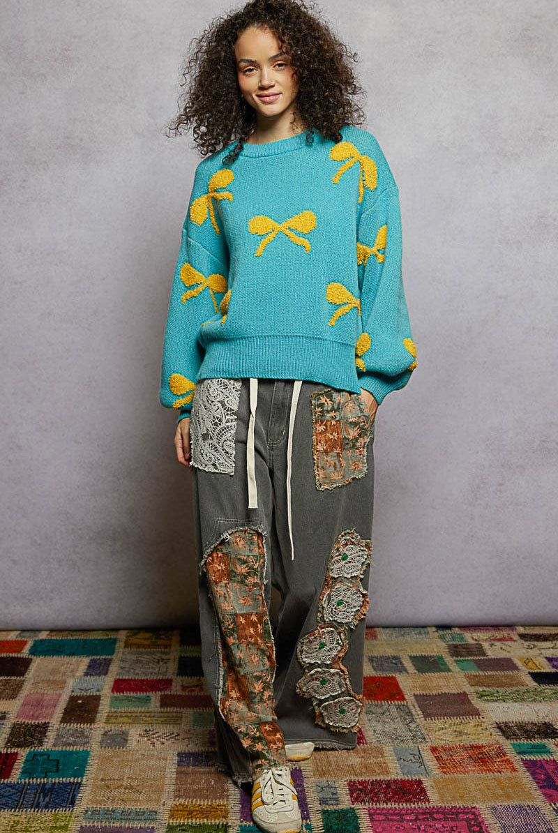 POL Clothing Round Neck Bow Sweater-Sweaters-Pol Clothing-Stuffology - Where Vintage Meets Modern, A Boutique for Real Women in Crosbyton, TX