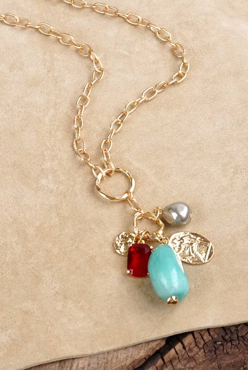Desert Bloom – Long Cluster Charm Necklace-Necklaces-PennyLine inc-Stuffology - Where Vintage Meets Modern, A Boutique for Real Women in Crosbyton, TX
