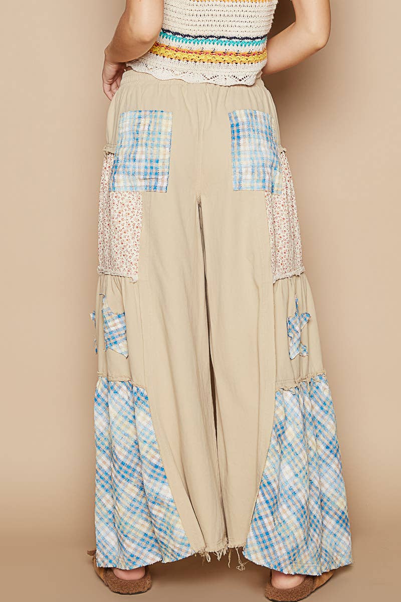 Star patch detail solid chambray wide pants-Pants-Pol Clothing-Stuffology - Where Vintage Meets Modern, A Boutique for Real Women in Crosbyton, TX