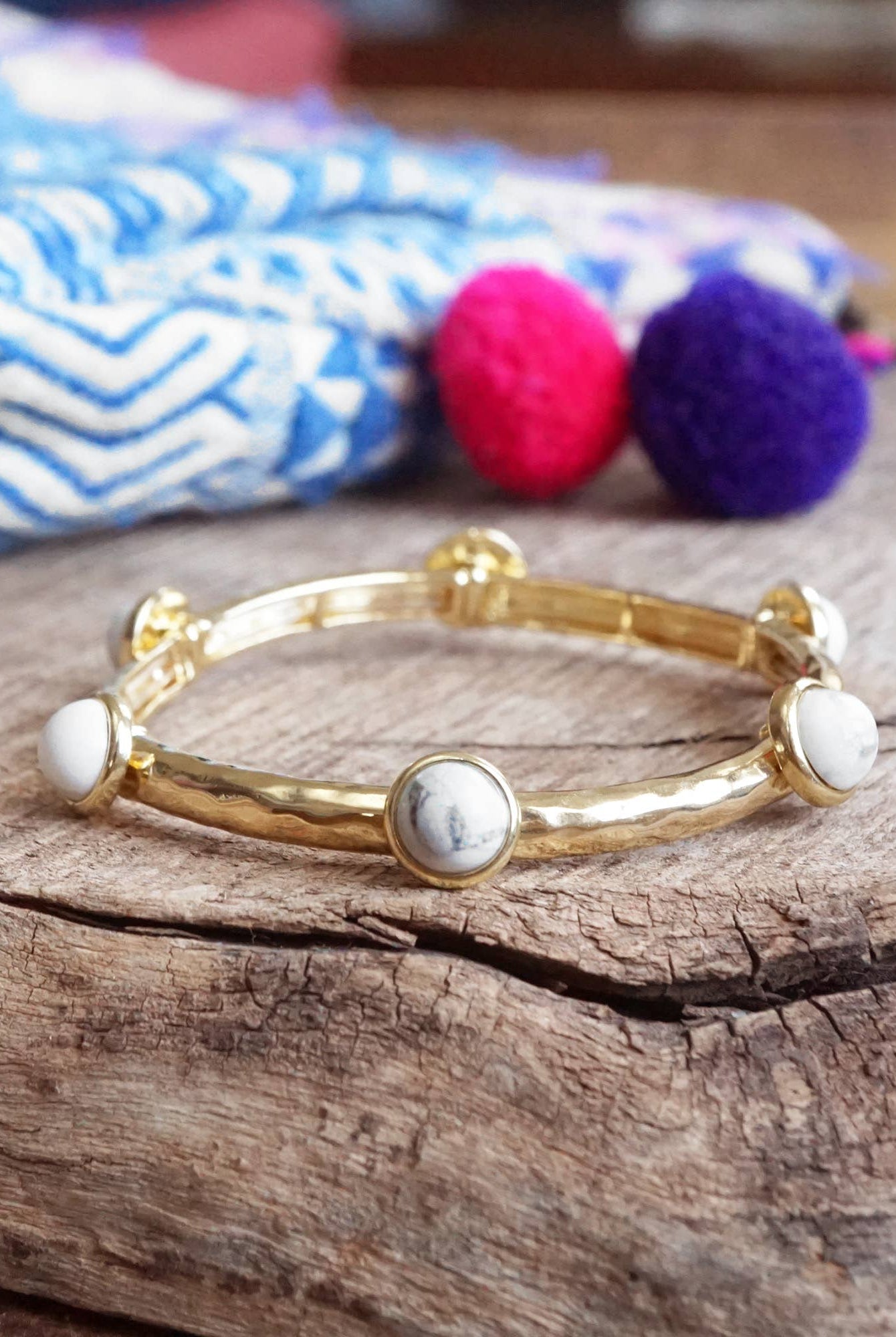 Jeweled Golden Bangle with semi precious stone dots-Bracelets-PennyLine inc-Stuffology - Where Vintage Meets Modern, A Boutique for Real Women in Crosbyton, TX