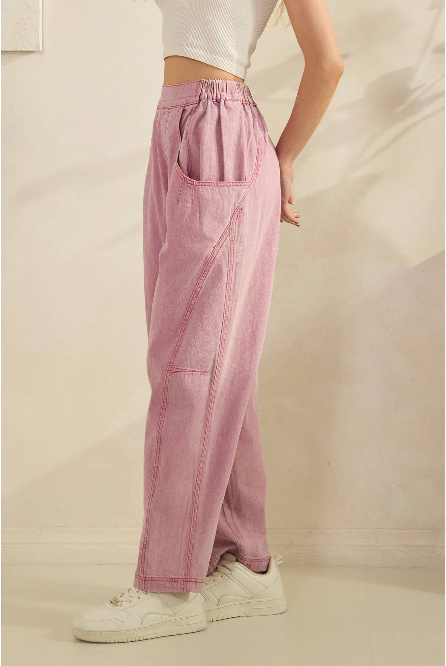 Acid Wash Wide Leg Pink Denim Pants-Pants-Sage + Fig-Stuffology - Where Vintage Meets Modern, A Boutique for Real Women in Crosbyton, TX
