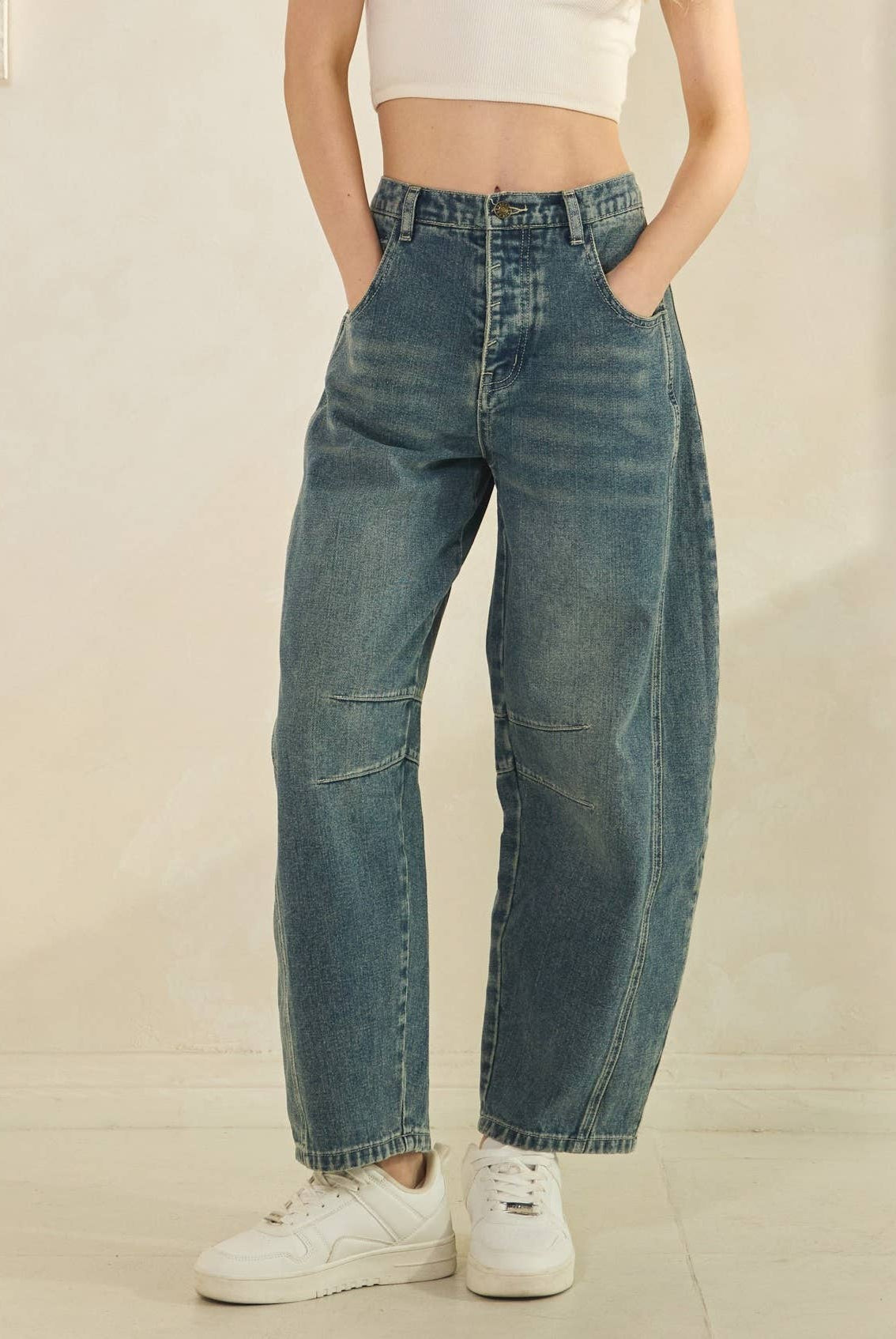 CLASSIC BARREL STYLE JEANS-Jeans-Sage + Fig-Stuffology - Where Vintage Meets Modern, A Boutique for Real Women in Crosbyton, TX