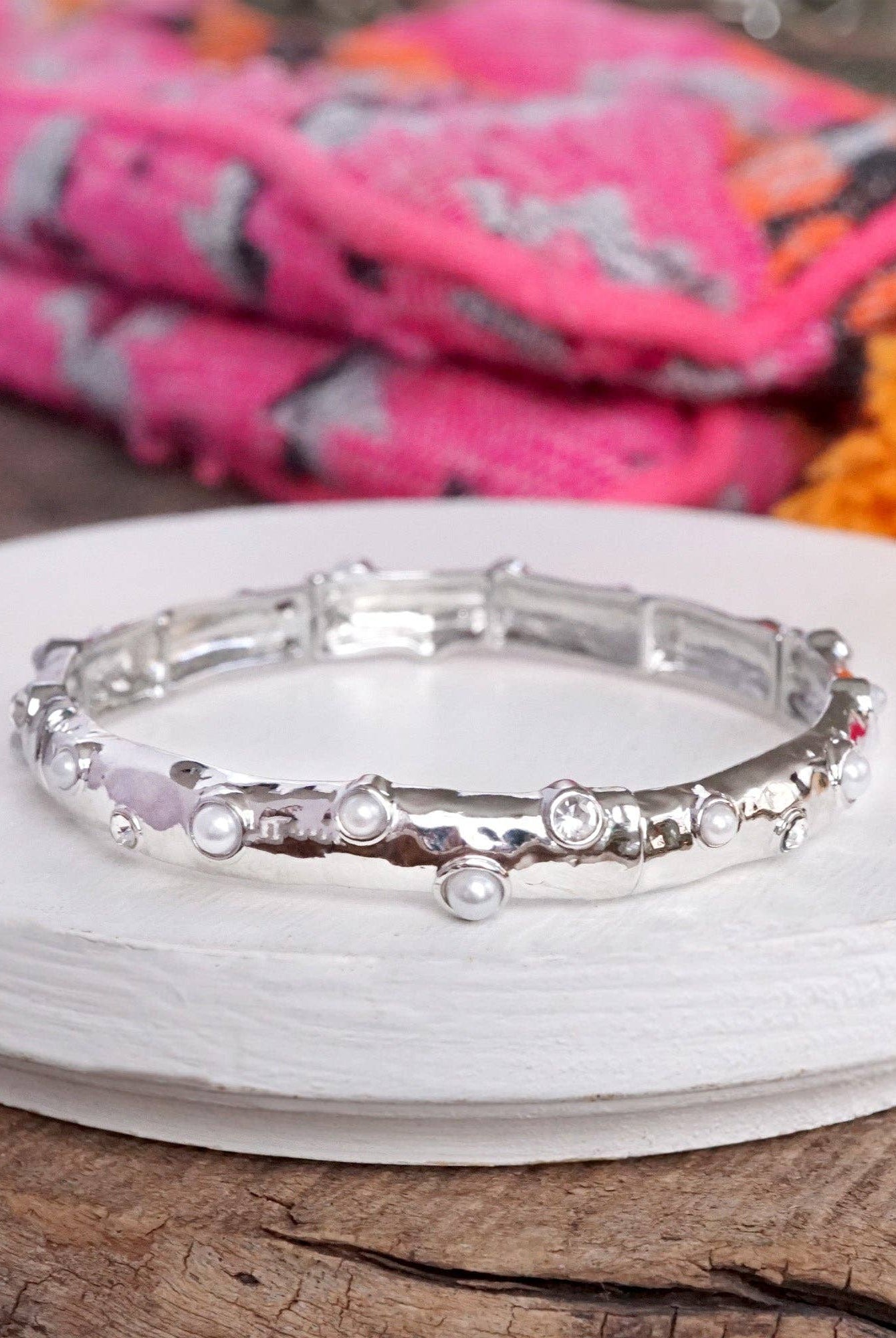 Stretchy Stackable Bangle Pearls and Rhinestones Gold or Silver Tone-PennyLine inc-Stuffology - Where Vintage Meets Modern, A Boutique for Real Women in Crosbyton, TX