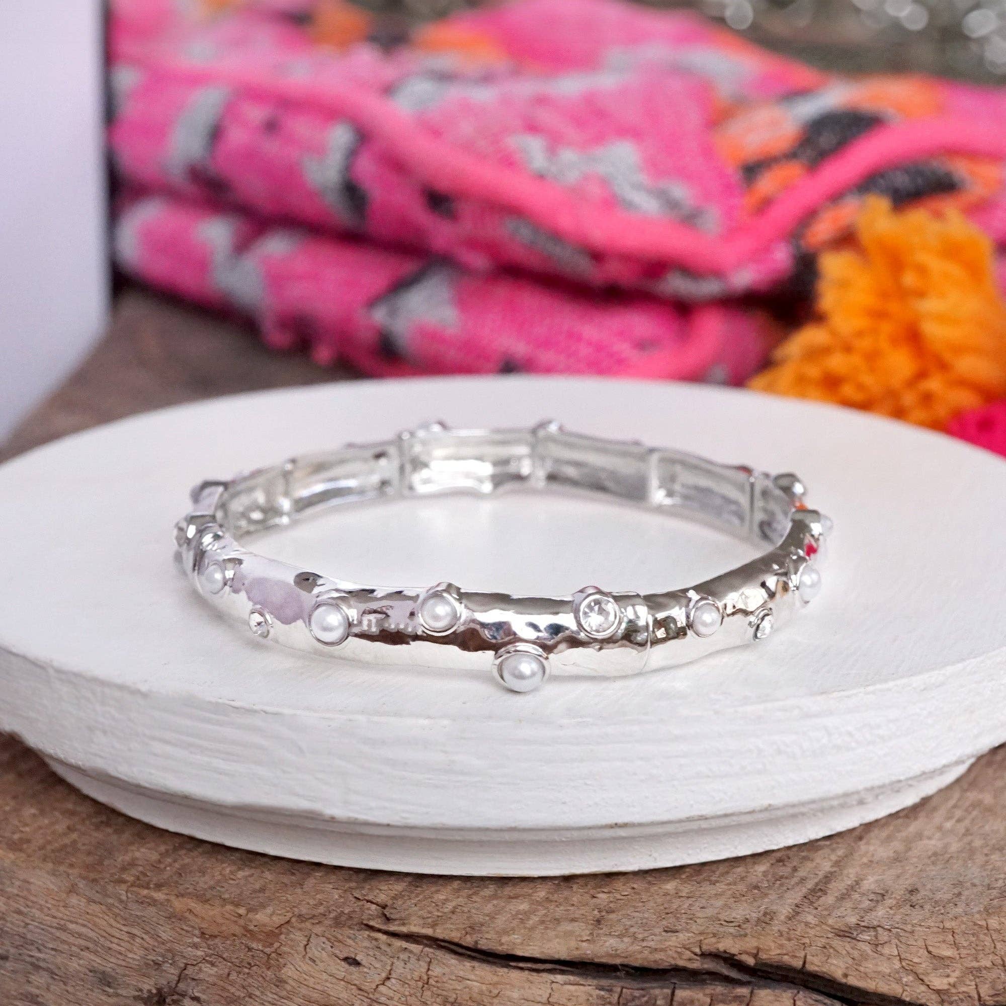 Stretchy Stackable Bangle Pearls and Rhinestones Gold or Silver Tone-PennyLine inc-Stuffology - Where Vintage Meets Modern, A Boutique for Real Women in Crosbyton, TX