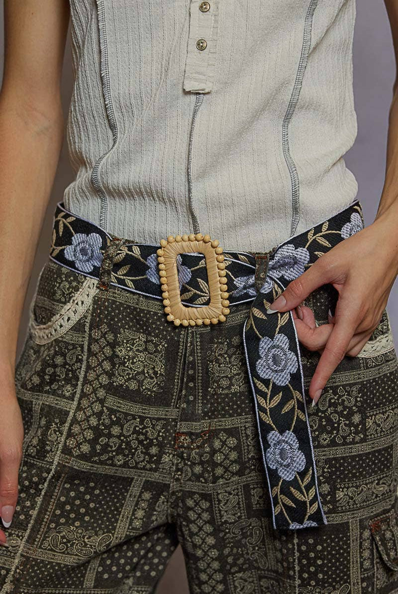 Floral Print Square Buckle Belt-BELT-Pol Clothing-Stuffology - Where Vintage Meets Modern, A Boutique for Real Women in Crosbyton, TX