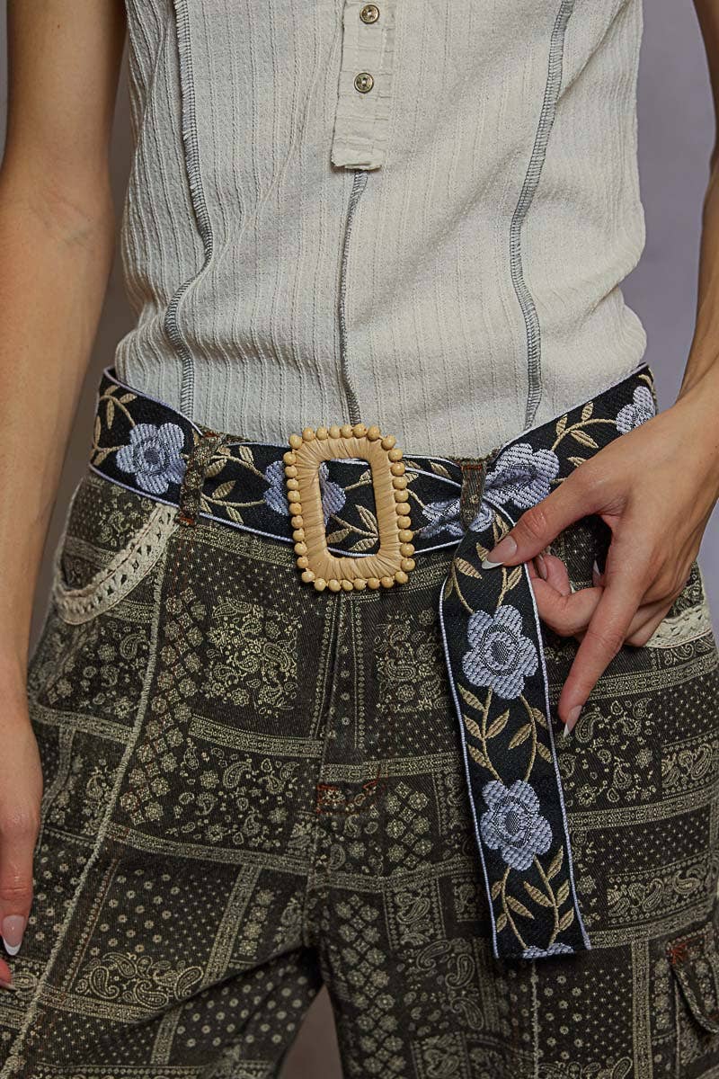 Floral Print Square Buckle Belt-BELT-Pol Clothing-Stuffology - Where Vintage Meets Modern, A Boutique for Real Women in Crosbyton, TX