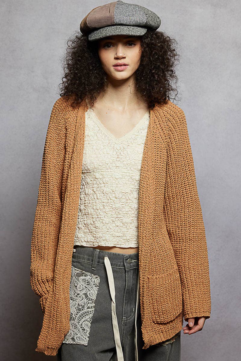 POL Clothing - Long sleeve front pocket chenille sweater open cardigan-Sweater Cardigan-Pol Clothing-Stuffology - Where Vintage Meets Modern, A Boutique for Real Women in Crosbyton, TX