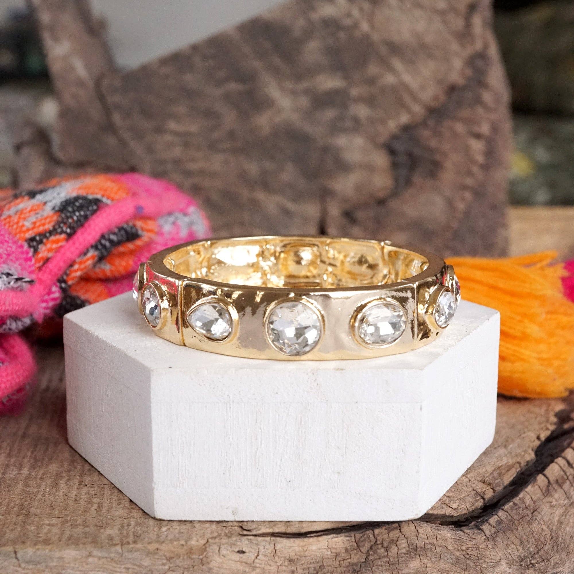 Sparkly Crystal Stretch Bangles – Gold Tone with Color Options-Bracelets-PennyLine inc-Stuffology - Where Vintage Meets Modern, A Boutique for Real Women in Crosbyton, TX