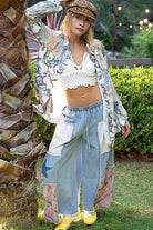 Star patch detail solid chambray wide pants-Pants-Pol Clothing-Stuffology - Where Vintage Meets Modern, A Boutique for Real Women in Crosbyton, TX