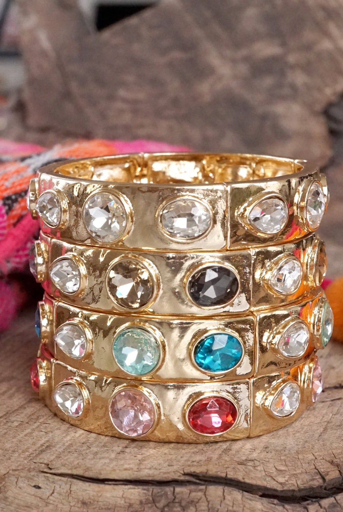 Sparkly Crystal Stretch Bangles – Gold Tone with Color Options-Bracelets-PennyLine inc-Stuffology - Where Vintage Meets Modern, A Boutique for Real Women in Crosbyton, TX
