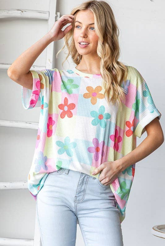SHORT SLEEVE FLORAL PRINT TOP-Oversized Top-HEIMISH-Stuffology - Where Vintage Meets Modern, A Boutique for Real Women in Crosbyton, TX