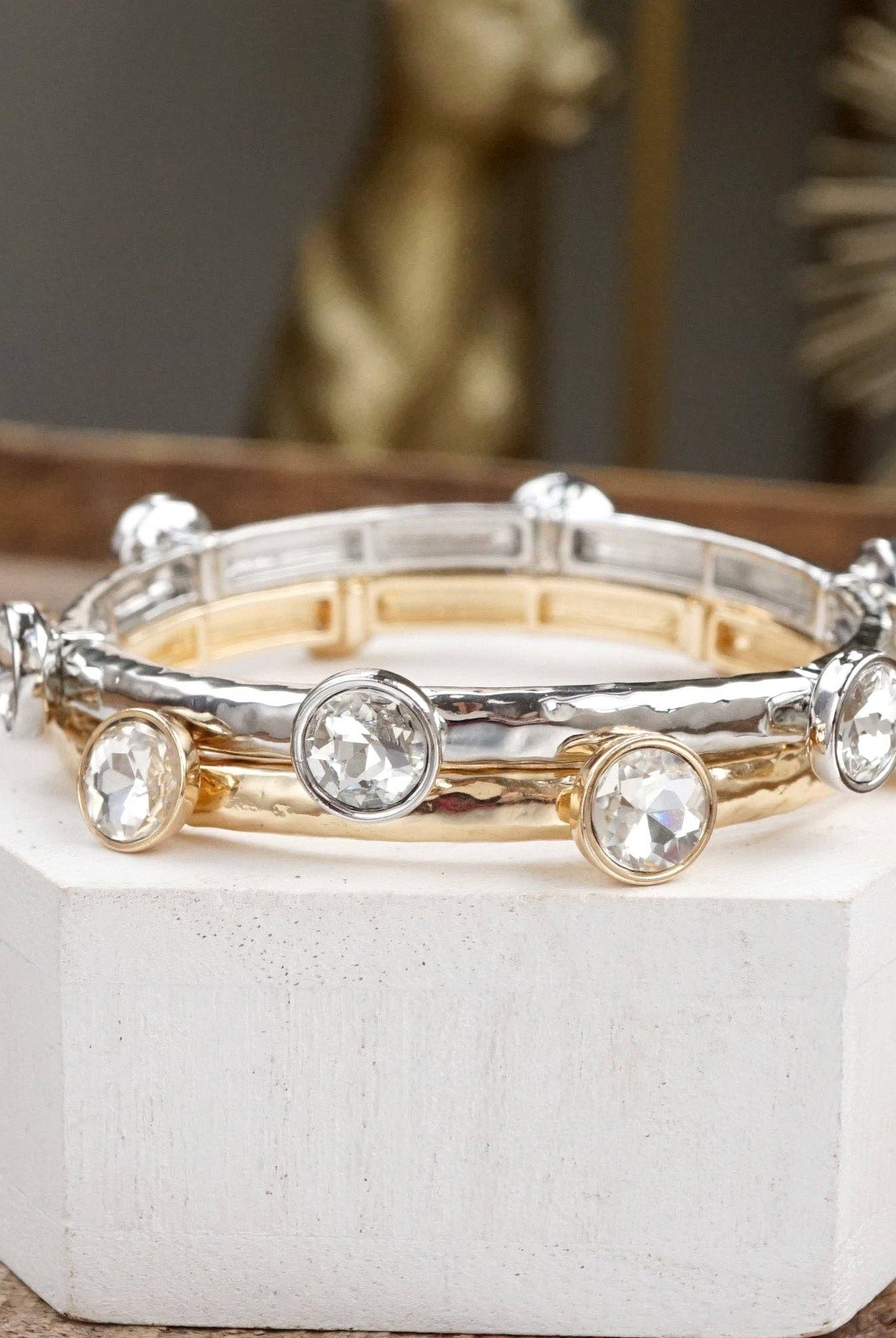 Sparkly clear crystals bangle in Gold Or Silver Tone-Bracelets-PennyLine inc-Stuffology - Where Vintage Meets Modern, A Boutique for Real Women in Crosbyton, TX