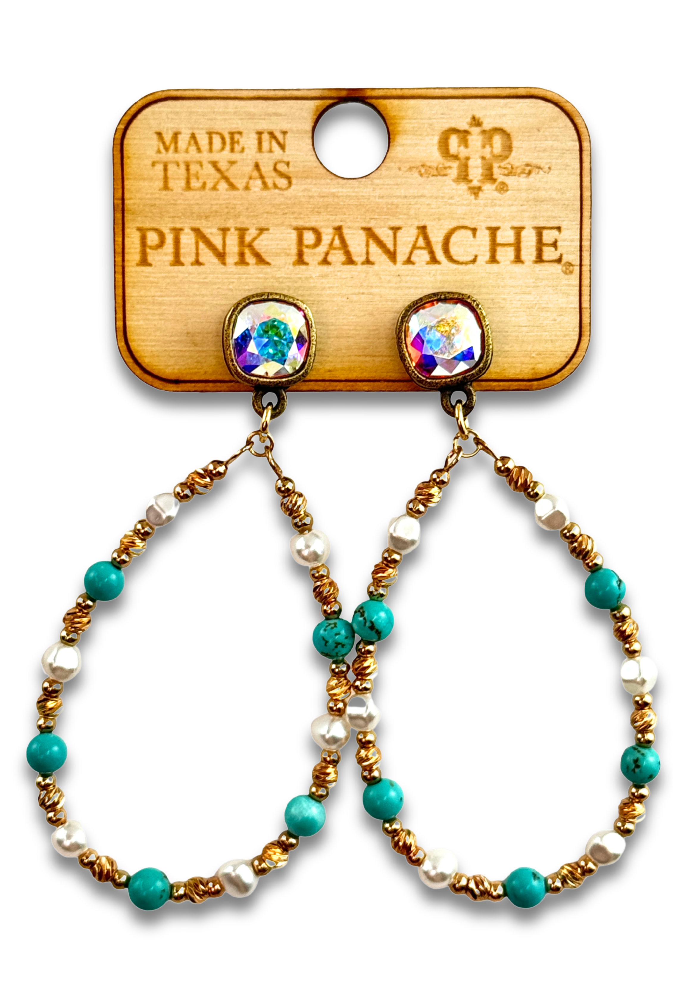 Turquoise and gold teardrop earring with Austrian crystal-Earrings-Pink Panache Brands-Stuffology - Where Vintage Meets Modern, A Boutique for Real Women in Crosbyton, TX