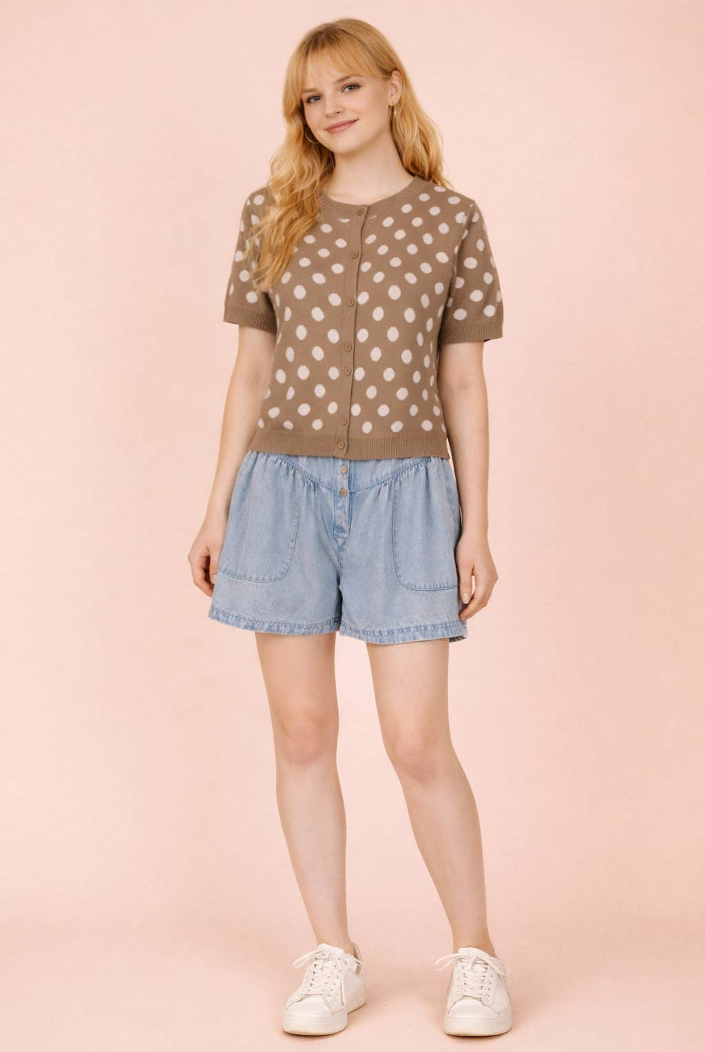 Polka Dot Button Down Knit Sweater Cardigan-Sweater Cardigan-VERY J-Stuffology - Where Vintage Meets Modern, A Boutique for Real Women in Crosbyton, TX