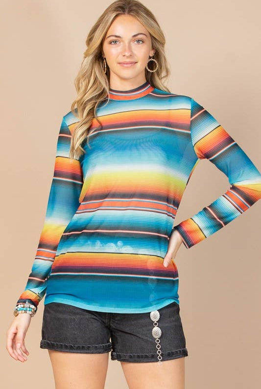 SERAPE PRINT SEMI SHEER MESH TOP-MESH TOP-Avery-Stuffology - Where Vintage Meets Modern, A Boutique for Real Women in Crosbyton, TX