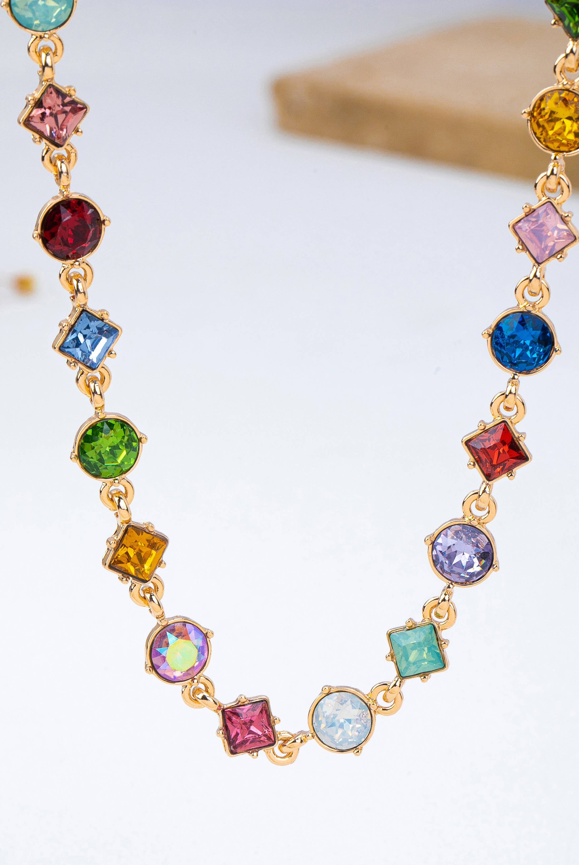 Multicolored Mixed-Shape Crystal Station Necklace | 80N93256-Necklaces-JOSSLYN by wall to wall-Stuffology - Where Vintage Meets Modern, A Boutique for Real Women in Crosbyton, TX