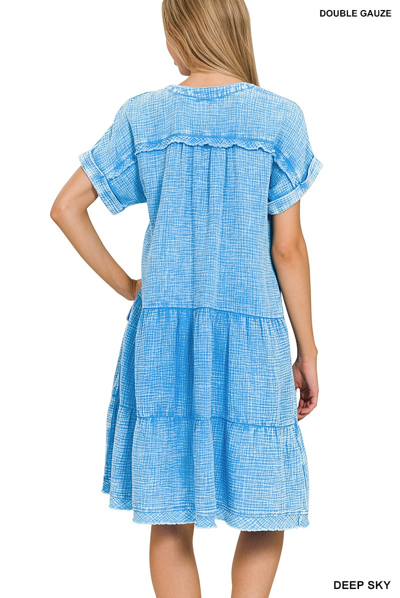 V-neck Gauze Dress-Dresses-Zenana-Stuffology - Where Vintage Meets Modern, A Boutique for Real Women in Crosbyton, TX