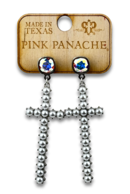 Pearl cross earring with Austrian crystal-Earrings-Pink Panache Brands-Stuffology - Where Vintage Meets Modern, A Boutique for Real Women in Crosbyton, TX