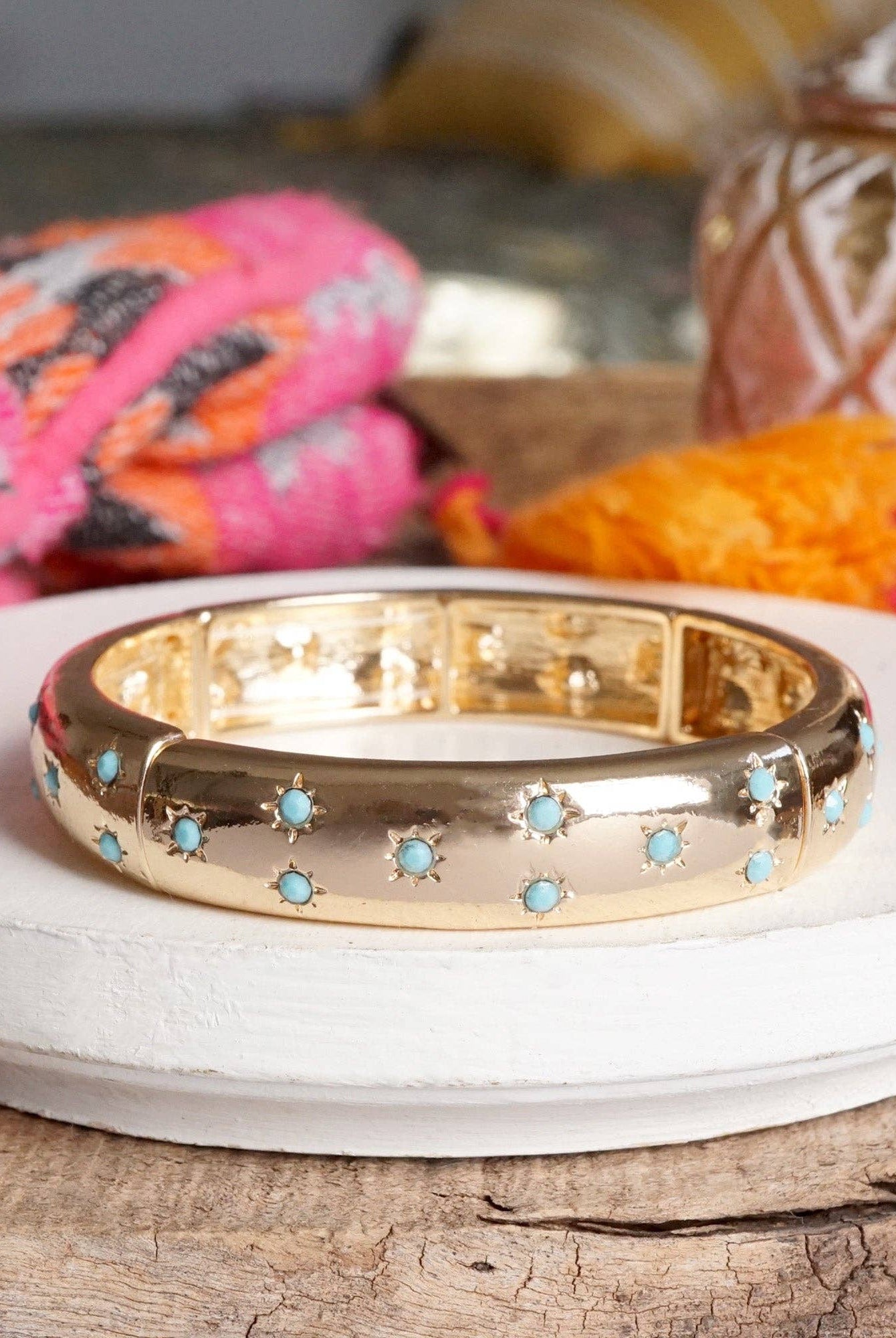 Gold-Tone Eternity Stretch Bangle – Pearls, Turquoise, or Crystals-Bracelets-PennyLine inc-Stuffology - Where Vintage Meets Modern, A Boutique for Real Women in Crosbyton, TX