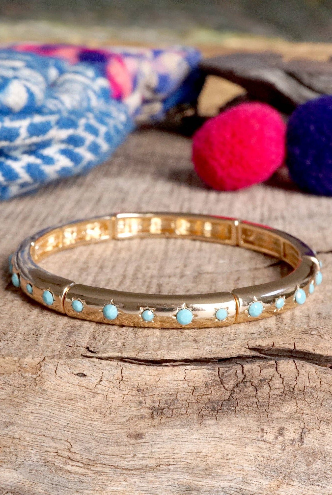 Gold-Tone Eternity Stretch Bangle – Pearls, Turquoise, or Crystals-Bracelets-PennyLine inc-Stuffology - Where Vintage Meets Modern, A Boutique for Real Women in Crosbyton, TX