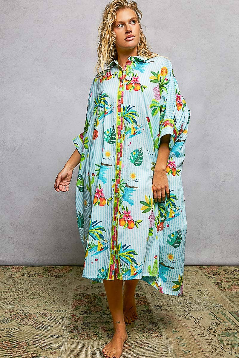 Short Sleeve Floral Printed Maxi Length Button Down Dress-Pol Clothing-Stuffology - Where Vintage Meets Modern, A Boutique for Real Women in Crosbyton, TX