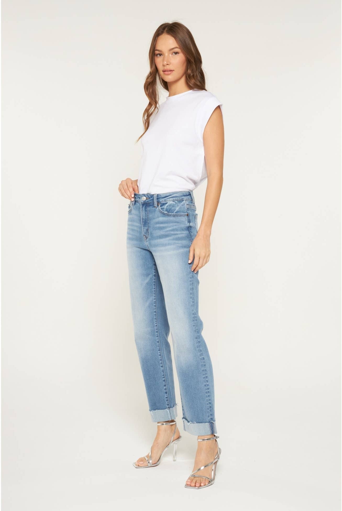 High Rise Straight Leg Cuffed Mica Denim Jeans-Jeans-Mica Denim-Stuffology - Where Vintage Meets Modern, A Boutique for Real Women in Crosbyton, TX
