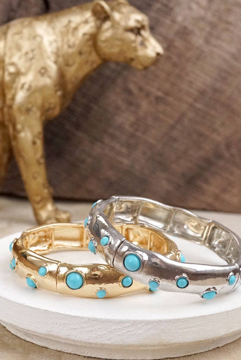 Desert Dew – Turquoise Cabochon Stretch Bangle-Bracelets-PennyLine inc-Stuffology - Where Vintage Meets Modern, A Boutique for Real Women in Crosbyton, TX