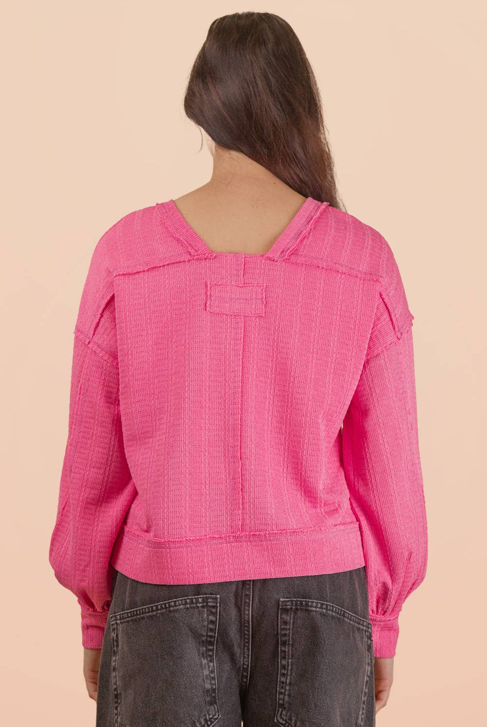 Raw Edge Detail Oversized Textured Knit Top-Top-VERY J-Stuffology - Where Vintage Meets Modern, A Boutique for Real Women in Crosbyton, TX
