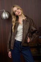 COLLARED ZIP-UP WASHED FAUX LEATHER JACKET-J.O.A-Stuffology - Where Vintage Meets Modern, A Boutique for Real Women in Crosbyton, TX