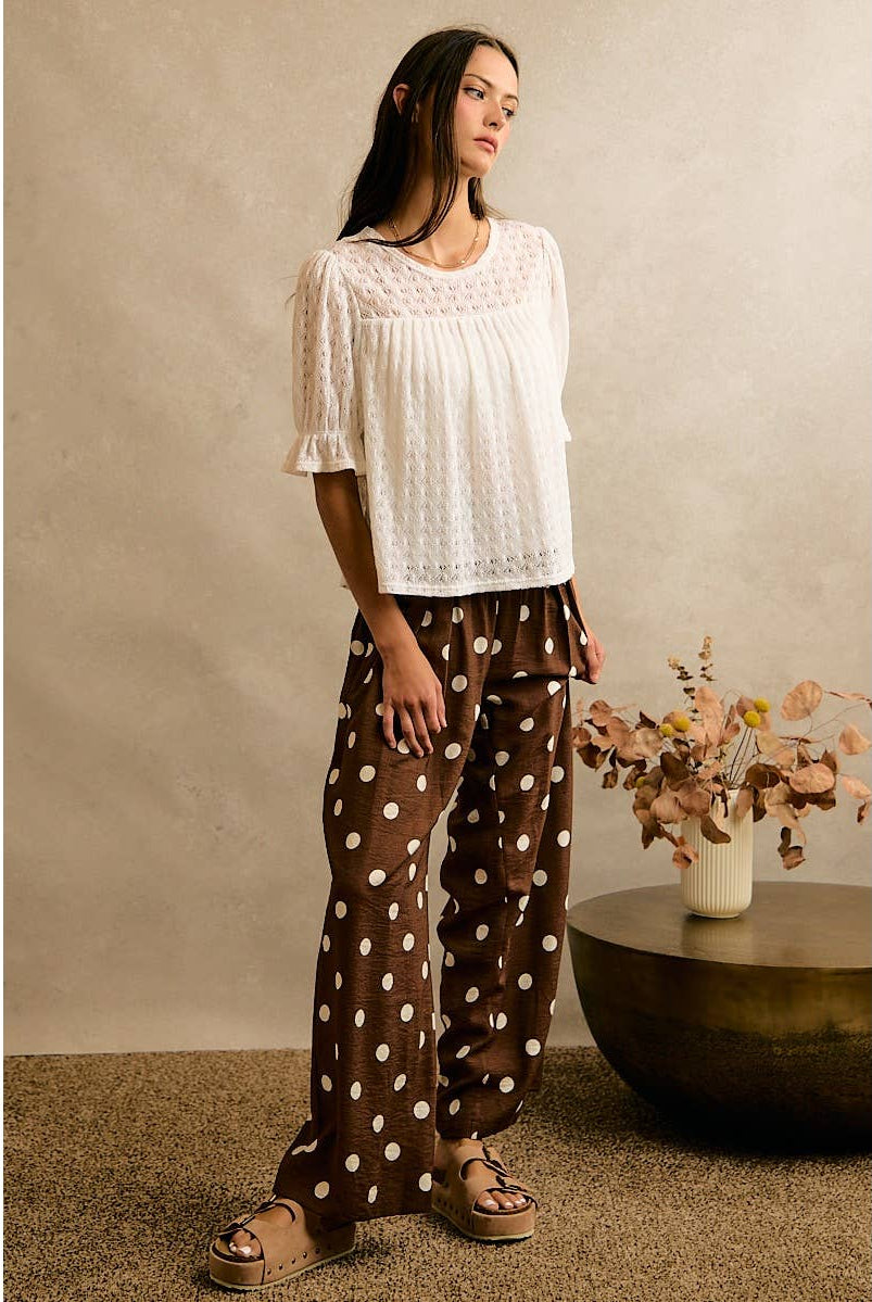 POLKA DOT CREPE SMOCKED POCKET WIDE LEG PANTS-So Me-Stuffology - Where Vintage Meets Modern, A Boutique for Real Women in Crosbyton, TX