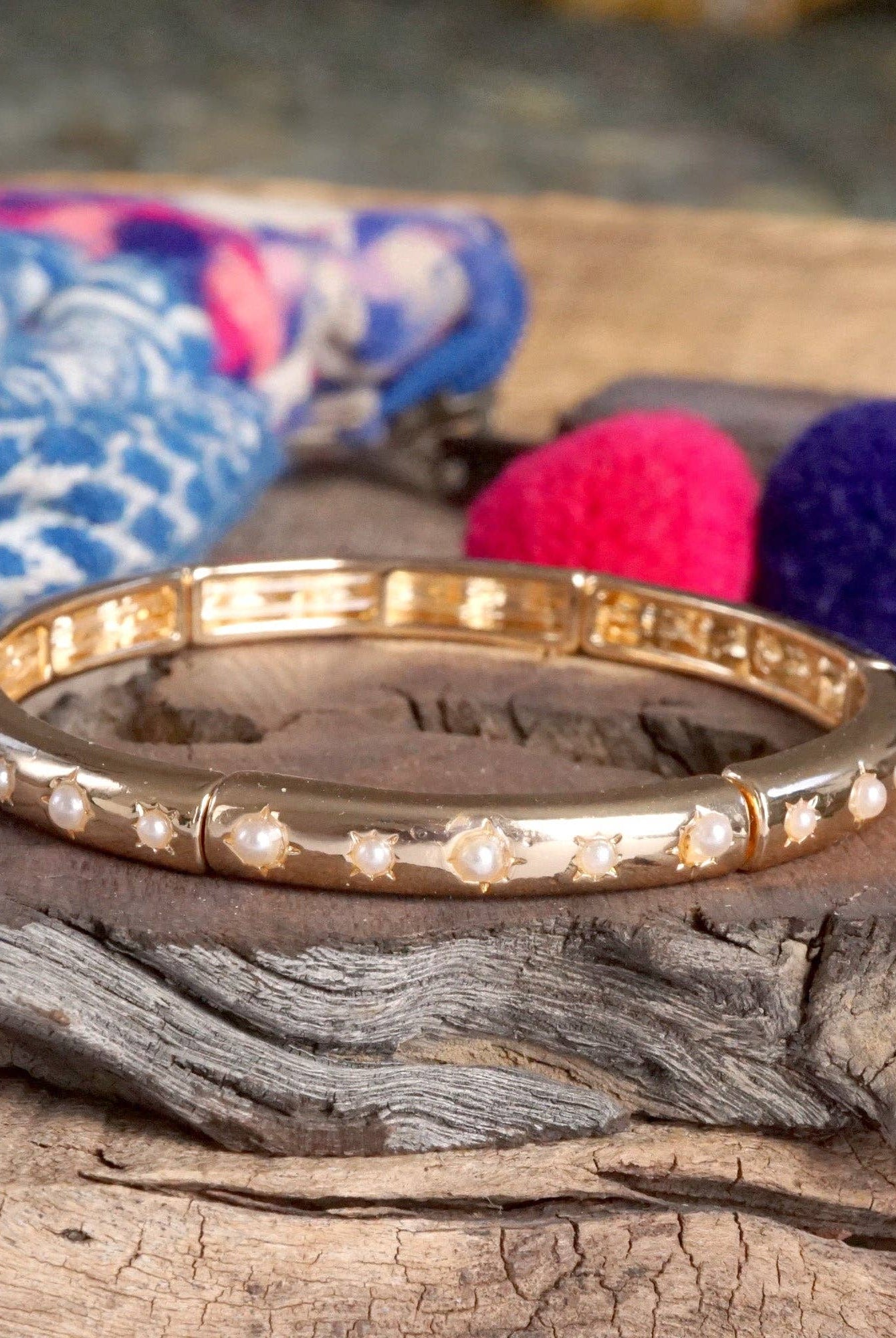 Gold-Tone Eternity Stretch Bangle – Pearls, Turquoise, or Crystals-Bracelets-PennyLine inc-Stuffology - Where Vintage Meets Modern, A Boutique for Real Women in Crosbyton, TX