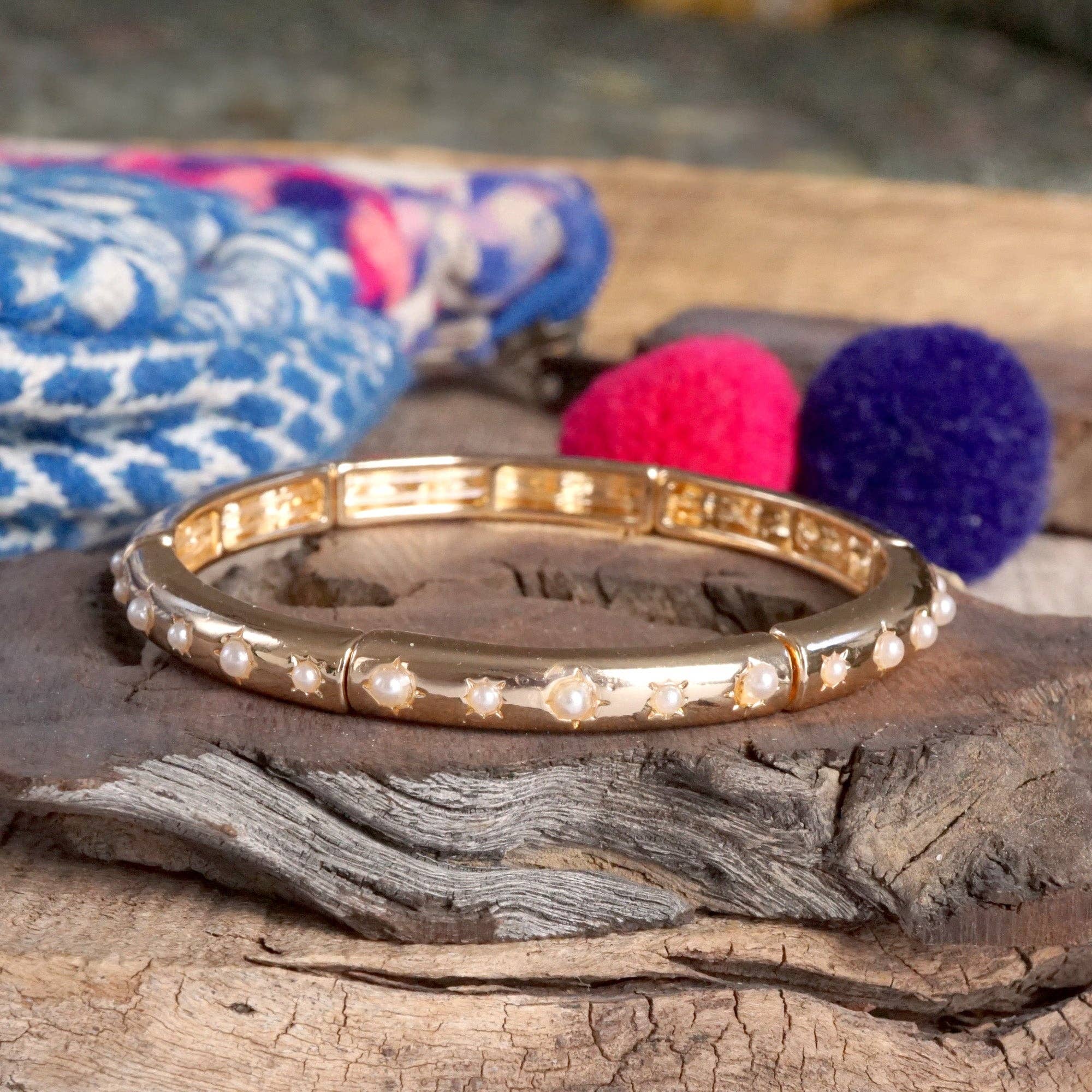 Gold-Tone Eternity Stretch Bangle – Pearls, Turquoise, or Crystals-Bracelets-PennyLine inc-Stuffology - Where Vintage Meets Modern, A Boutique for Real Women in Crosbyton, TX