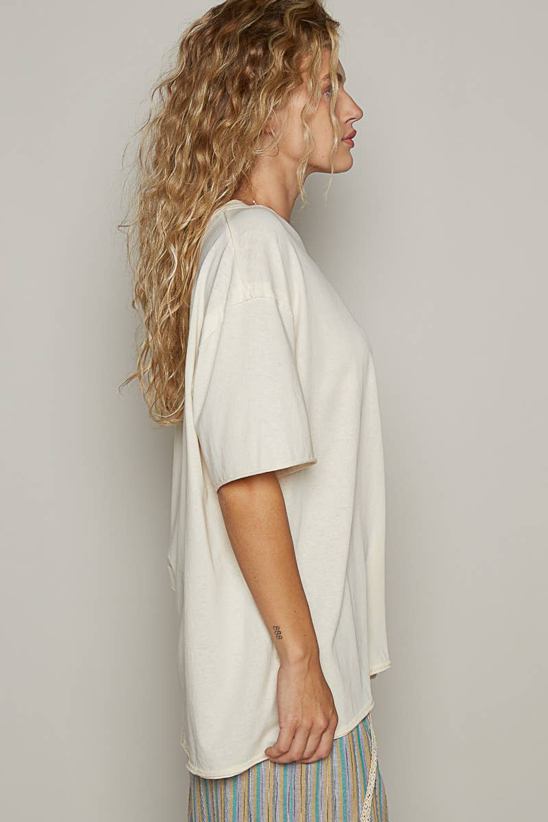 POL Clothing Vintage Washed Round Neck Short Sleeve Basic Solid Top / Tee-TOP-Pol Clothing-Stuffology - Where Vintage Meets Modern, A Boutique for Real Women in Crosbyton, TX