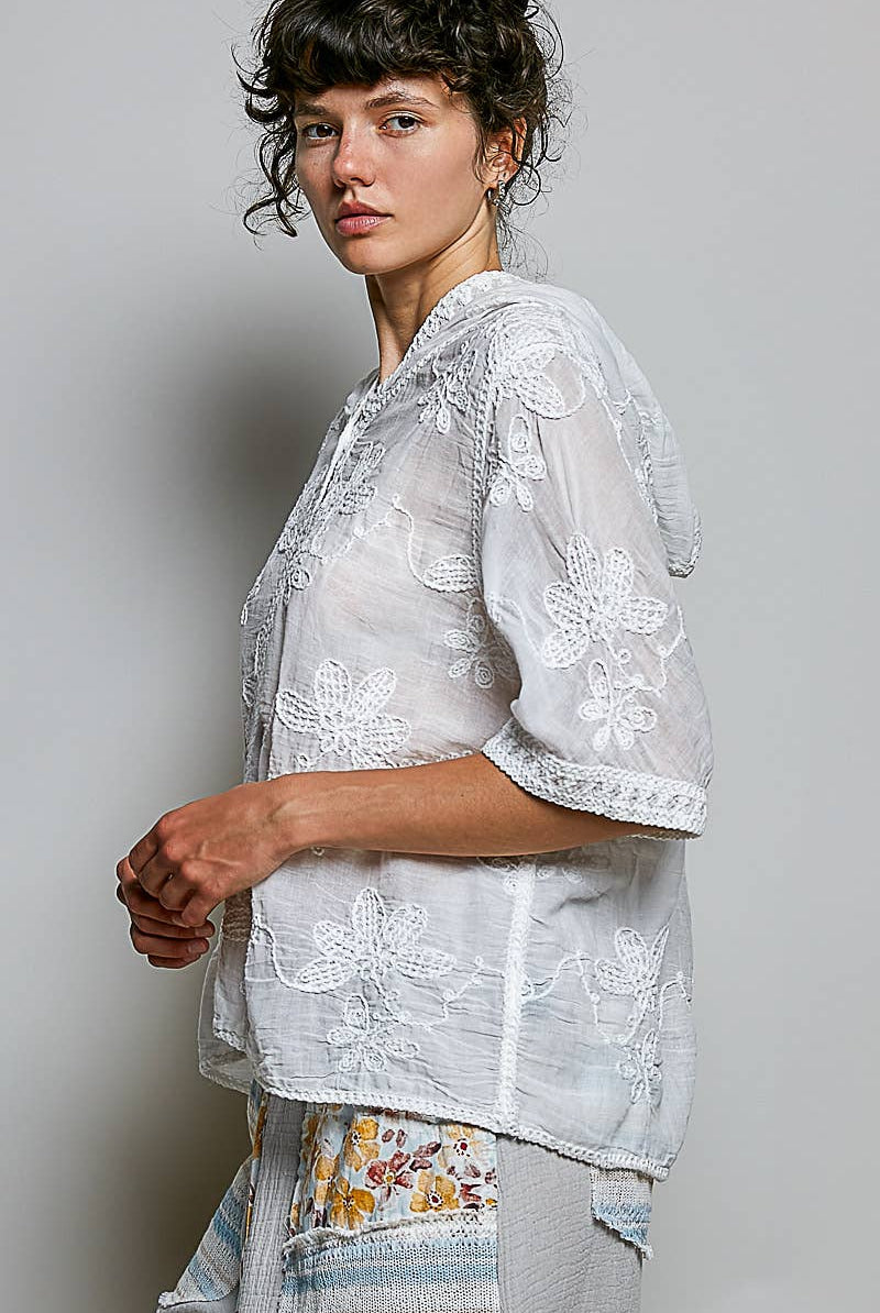 POL Clothing Lightweight Floral Crochet Hoodie Top-Crochet Top-Pol Clothing-Stuffology - Where Vintage Meets Modern, A Boutique for Real Women in Crosbyton, TX