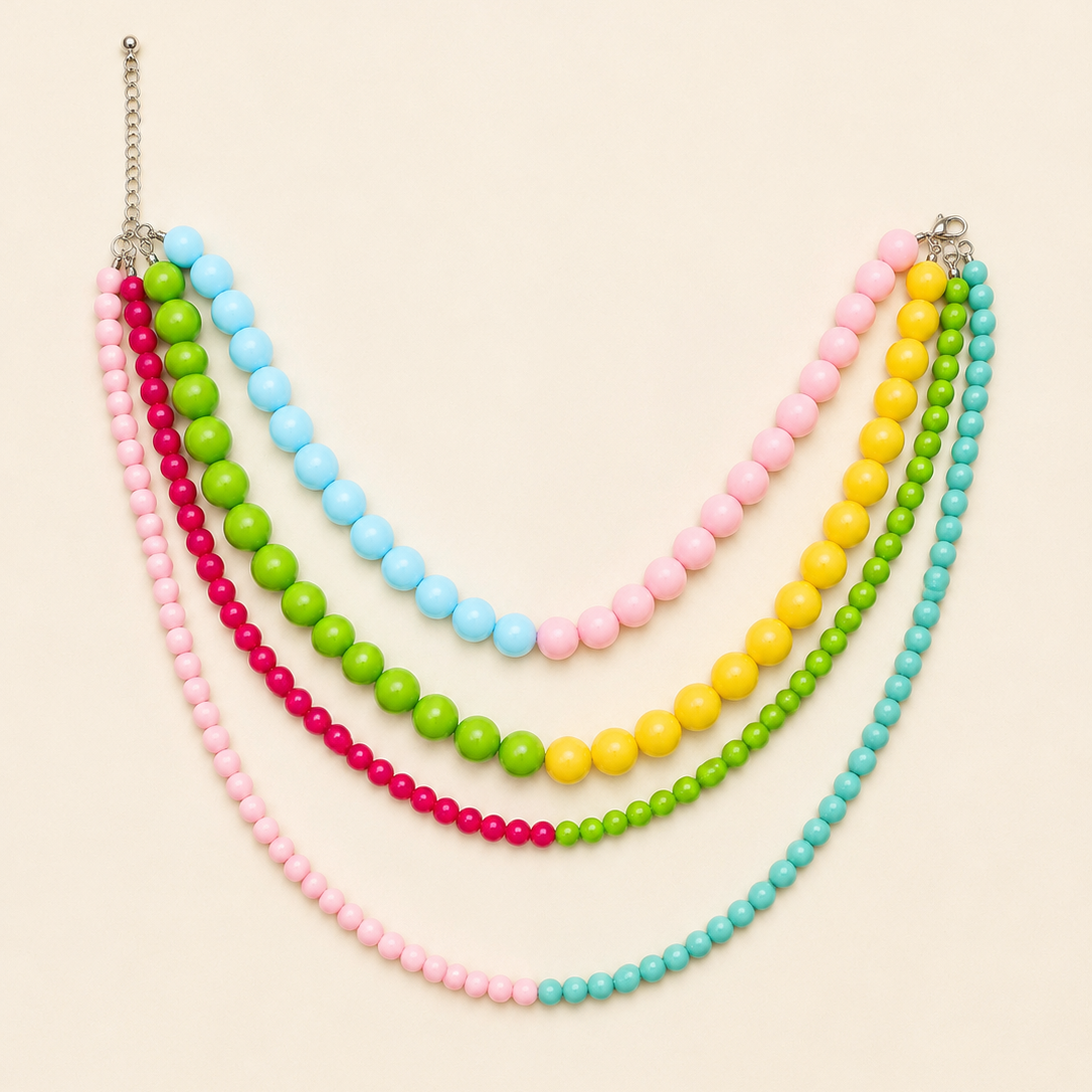 Multi Resin Beaded layered Necklaces | 40NK9756-Necklaces-JOSSLYN by wall to wall-Stuffology - Where Vintage Meets Modern, A Boutique for Real Women in Crosbyton, TX