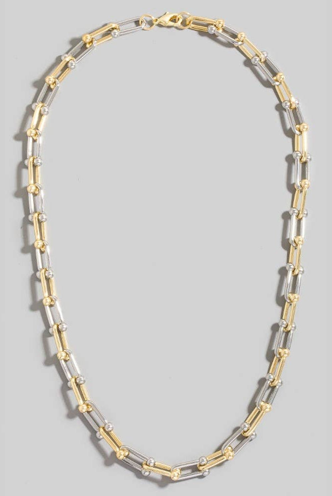 Two Tone U Chain Link Necklace-The Looks by Fame Accessories-Stuffology - Where Vintage Meets Modern, A Boutique for Real Women in Crosbyton, TX