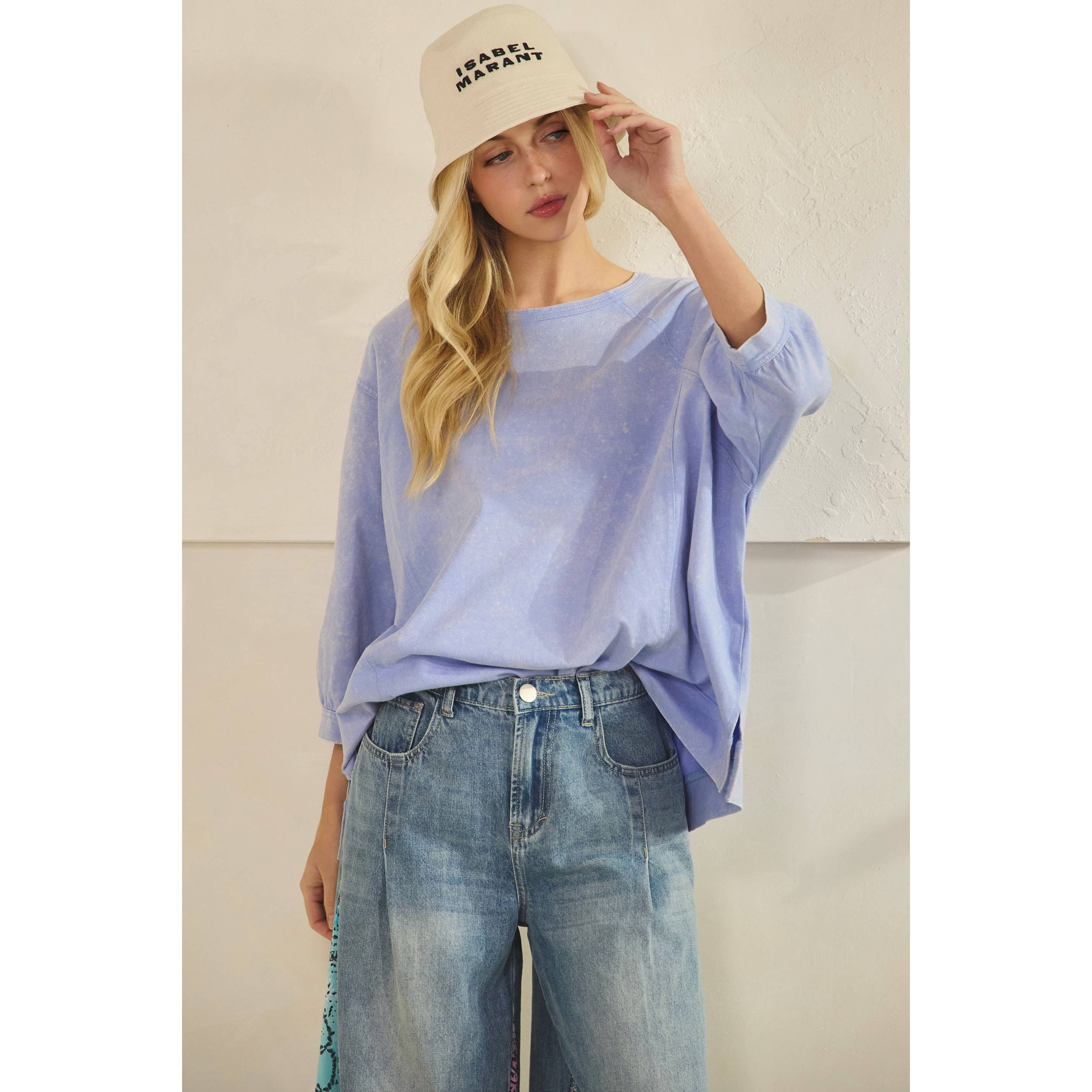 MINERAL WASH OVERSIZE PUFF-SLEEVE PULLOVER TEE-TOP-Sage + Fig-Stuffology - Where Vintage Meets Modern, A Boutique for Real Women in Crosbyton, TX