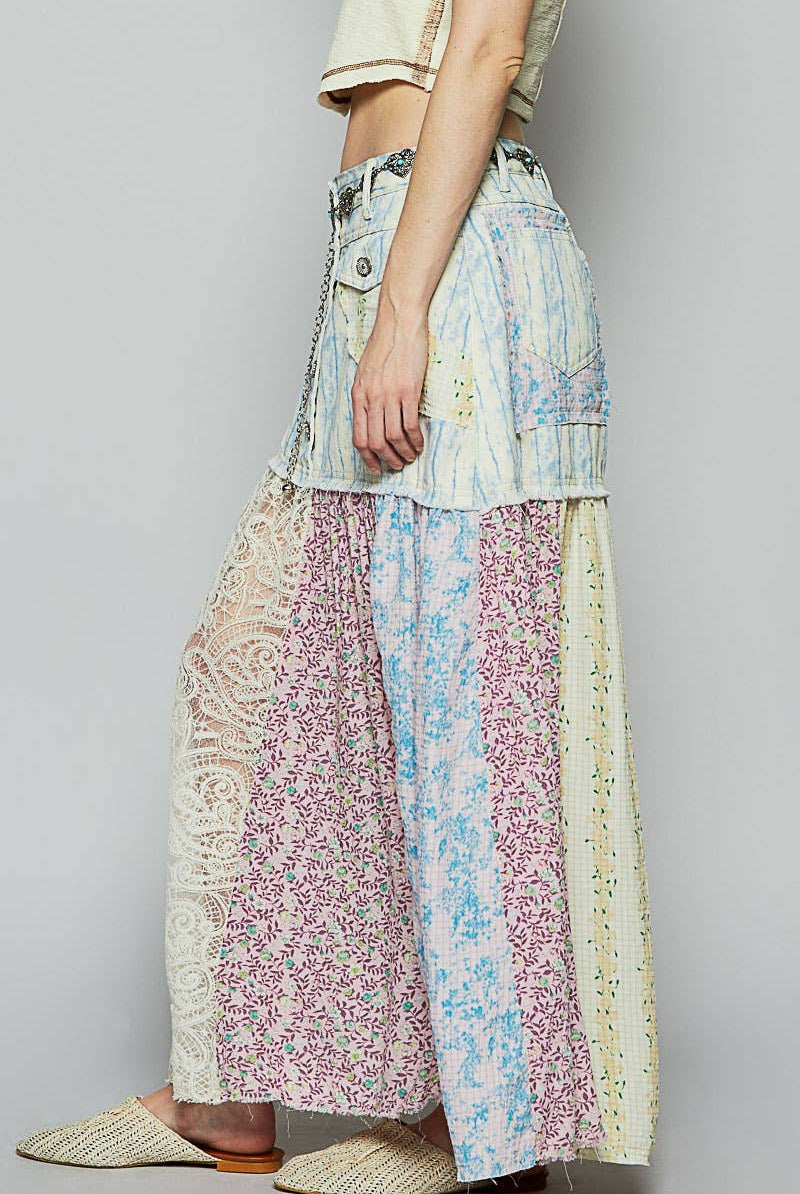 POL Clothing Woven Floral Print Mixed Skirt-Skirts-Pol Clothing-Stuffology - Where Vintage Meets Modern, A Boutique for Real Women in Crosbyton, TX