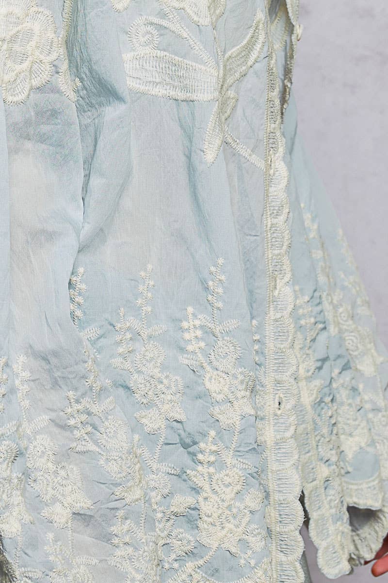 Long Sleeve Embroidered Scalloped Edge Shirt Top-Pol Clothing-Stuffology - Where Vintage Meets Modern, A Boutique for Real Women in Crosbyton, TX