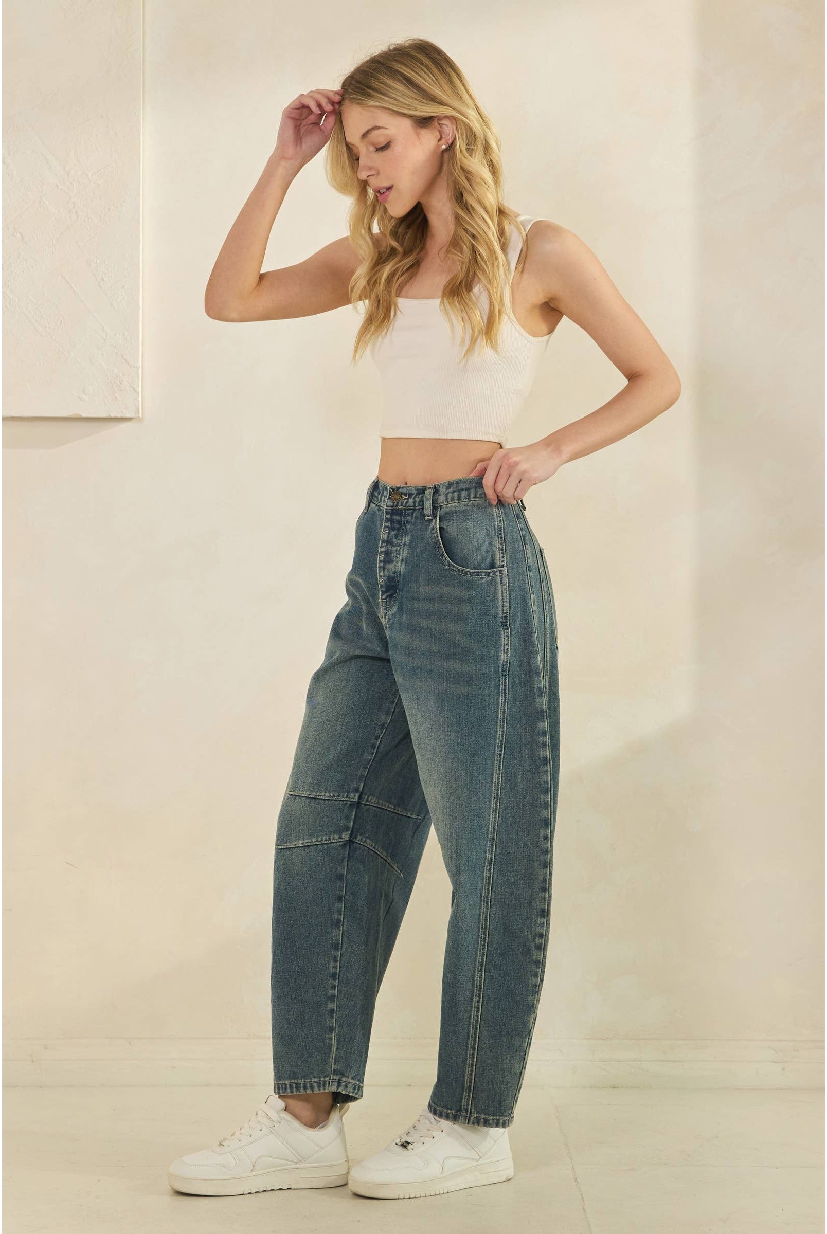 CLASSIC BARREL STYLE JEANS-Jeans-Sage + Fig-Stuffology - Where Vintage Meets Modern, A Boutique for Real Women in Crosbyton, TX