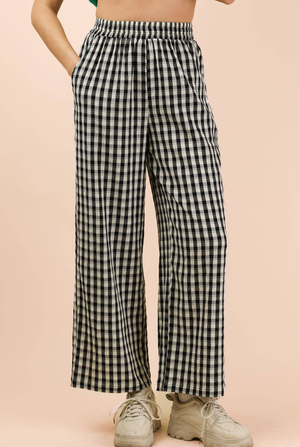 Elastic Waist Checkered Casual Pants-Pants-VERY J-Stuffology - Where Vintage Meets Modern, A Boutique for Real Women in Crosbyton, TX