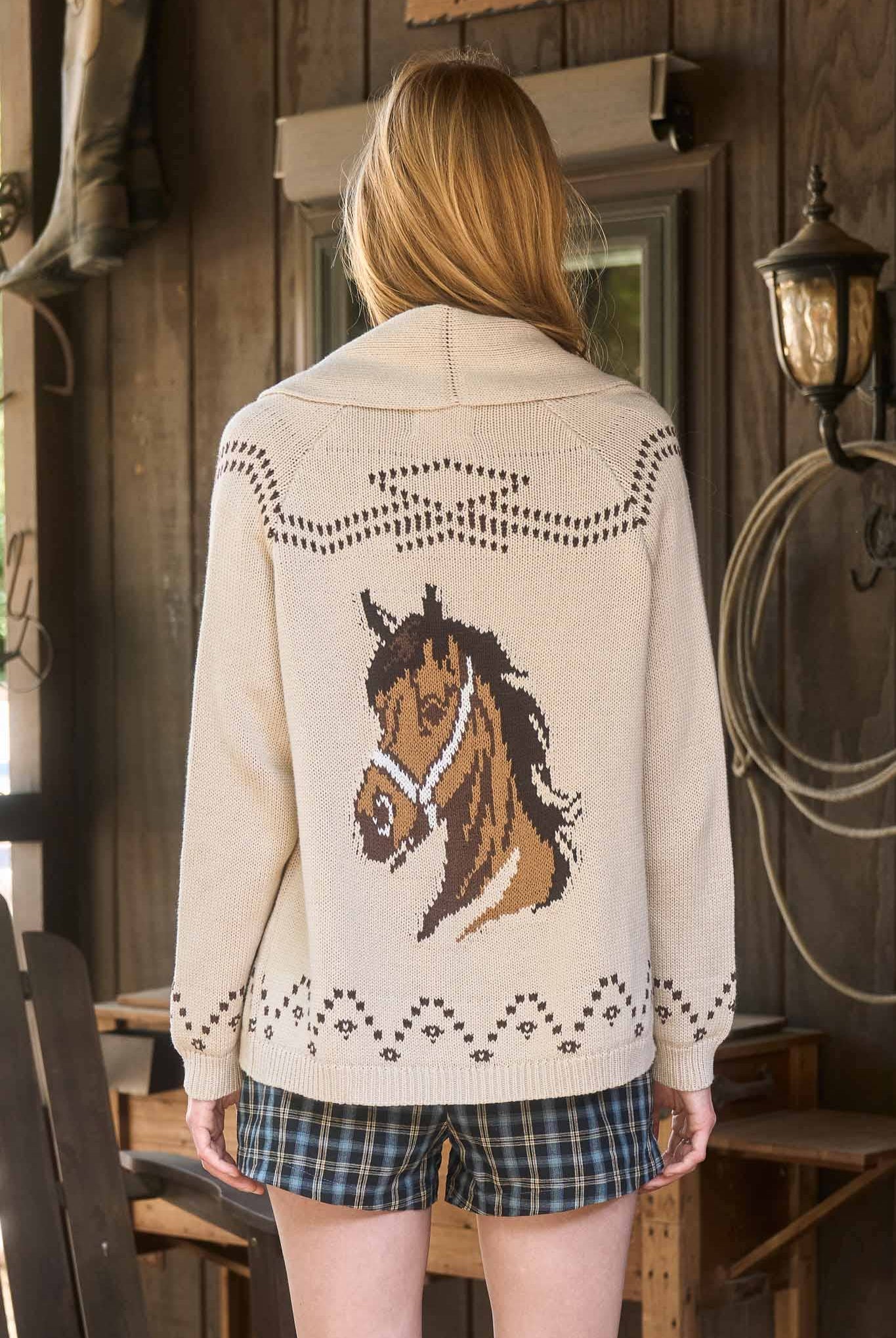 HORSE JACQUARD SHAWL KNIT CARDIGAN-Sweater Cardigan-J.O.A-Stuffology - Where Vintage Meets Modern, A Boutique for Real Women in Crosbyton, TX