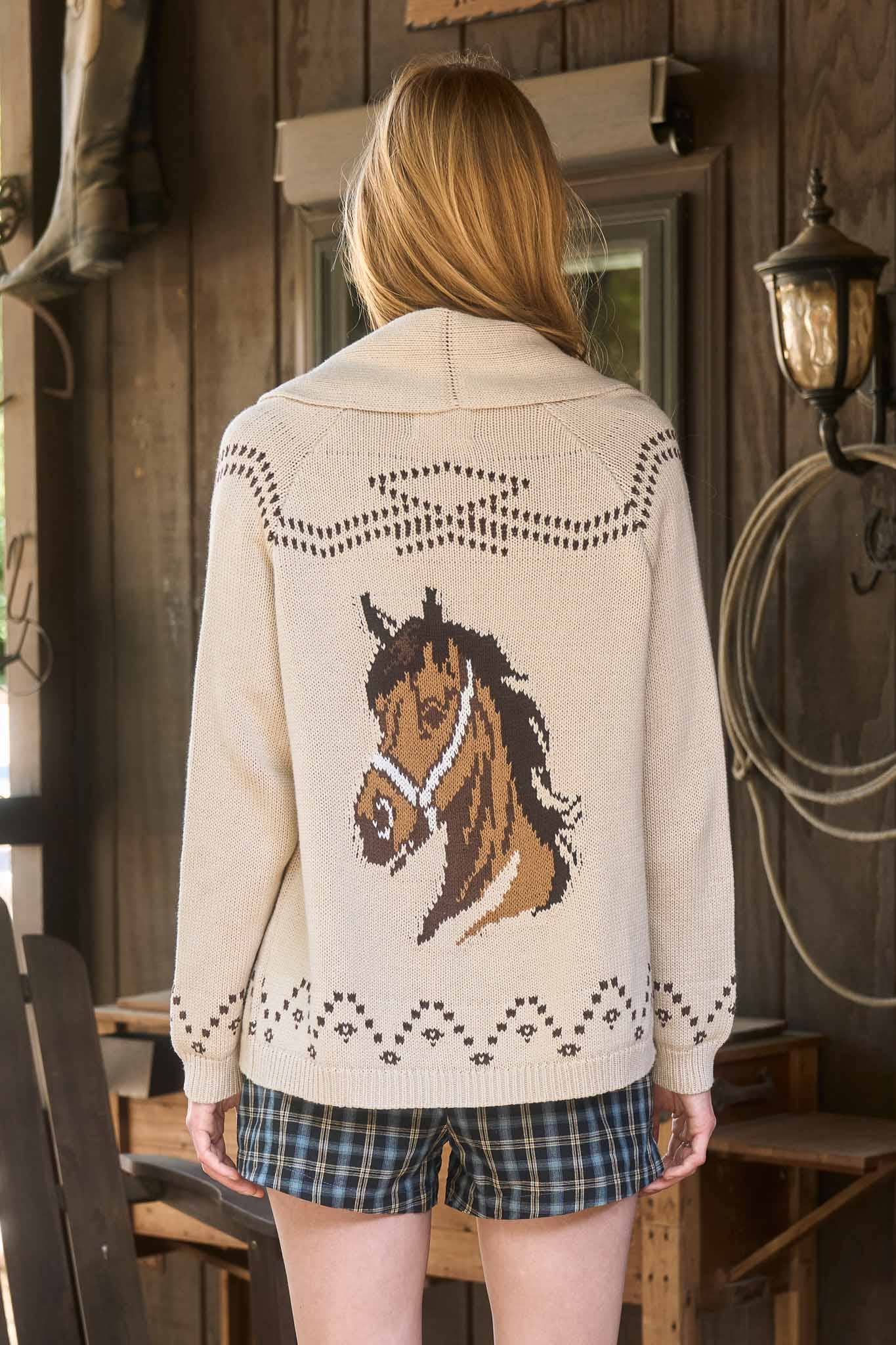 HORSE JACQUARD SHAWL KNIT CARDIGAN-Sweater Cardigan-J.O.A-Stuffology - Where Vintage Meets Modern, A Boutique for Real Women in Crosbyton, TX