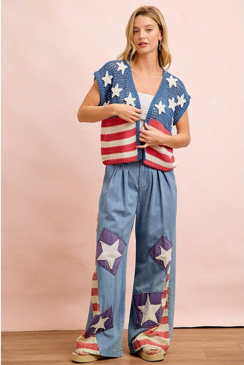 American Flag Short Sleeve Cardigan-Cardigan-BiBi-Stuffology - Where Vintage Meets Modern, A Boutique for Real Women in Crosbyton, TX